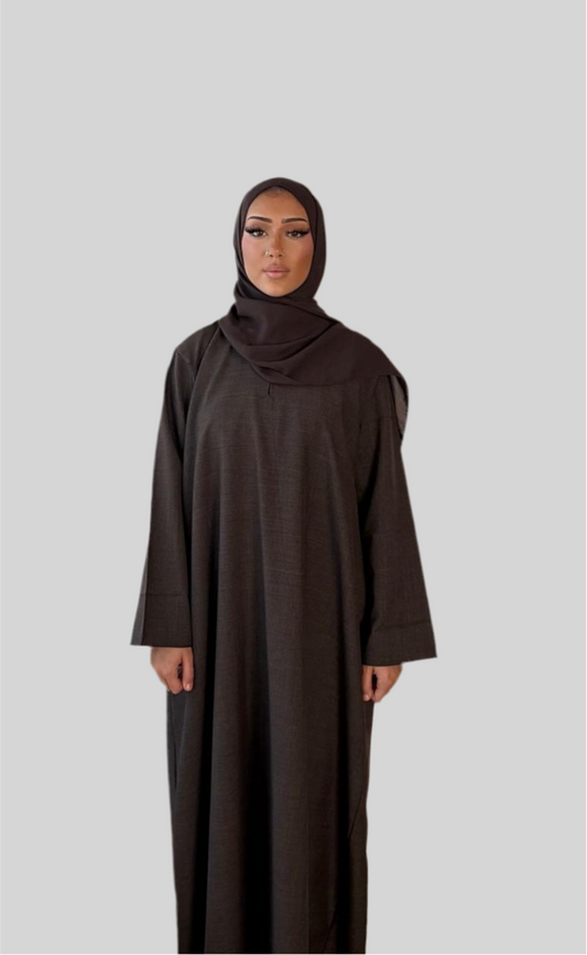 Closed Linen Abaya Mocha