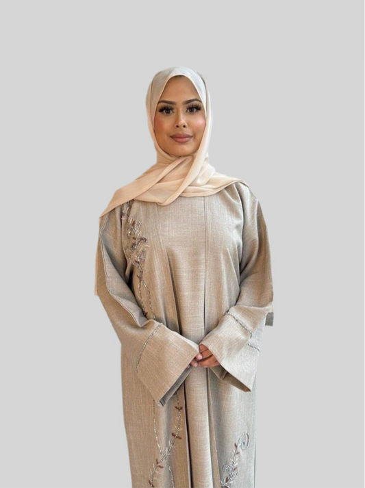 Embellished Linen Abaya Inaya