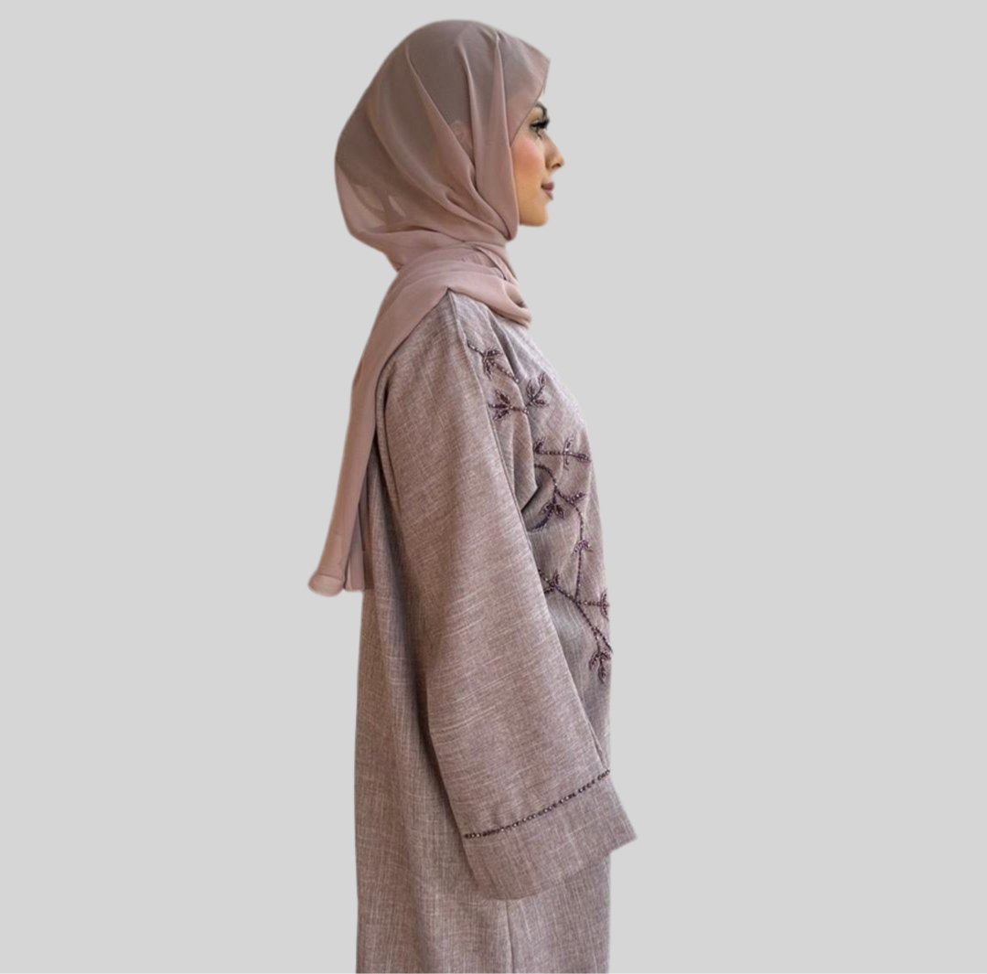 Embellished Linen Abaya Maidah