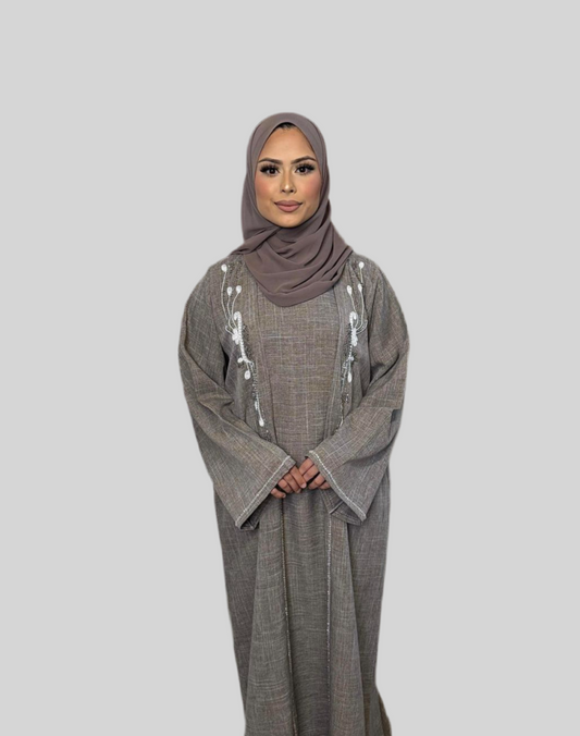 Embellished Linen Abaya Maryam