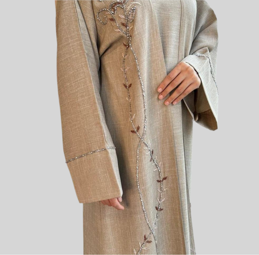 Embellished Linen Abaya Inaya
