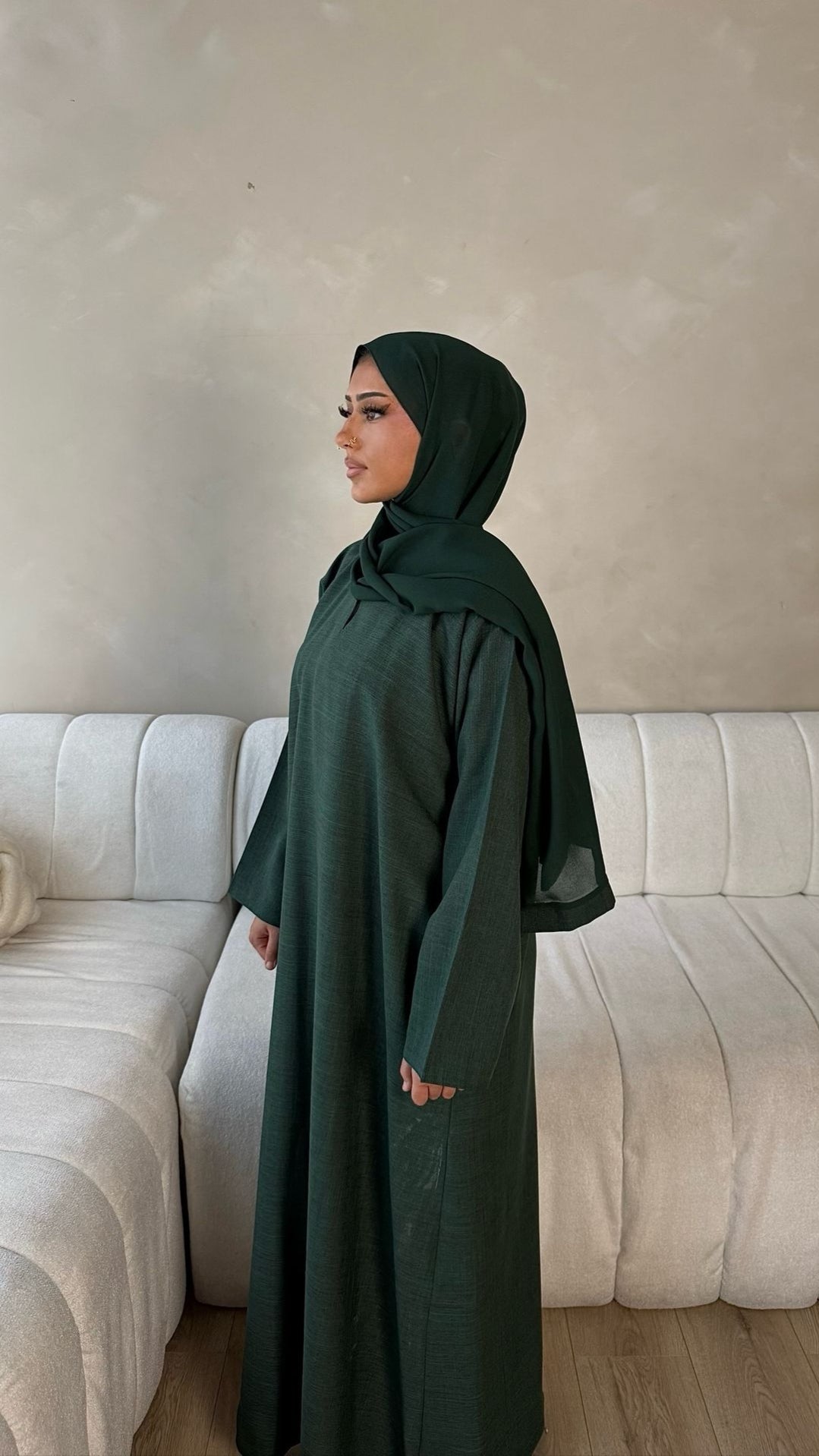 Closed Linen Abaya Emerald