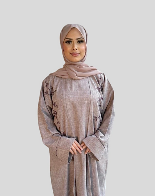 Embellished Linen Abaya Maidah