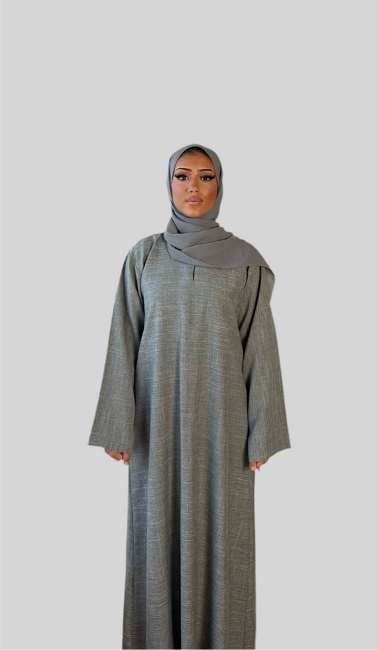 Closed Linen Abaya Ash Grey