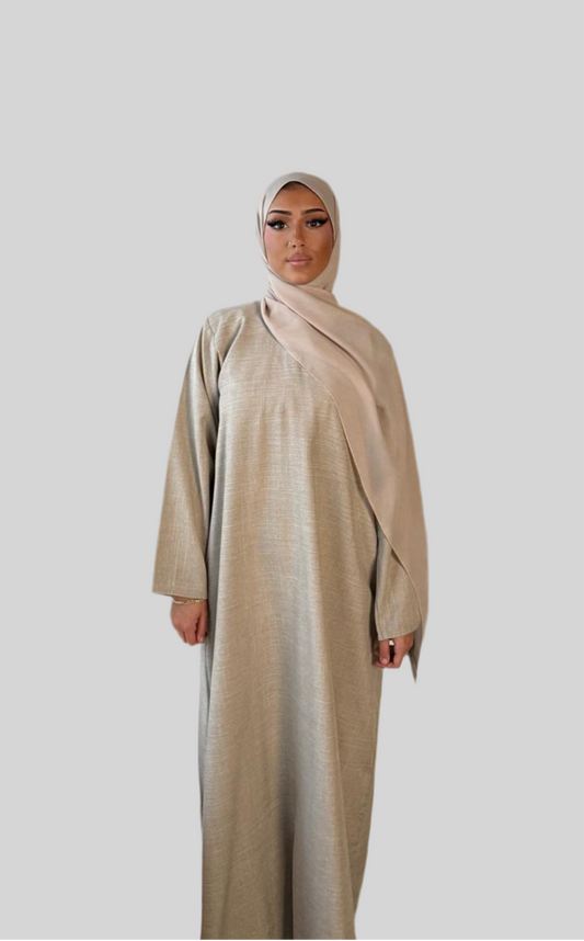 Closed Linen Abaya Cream