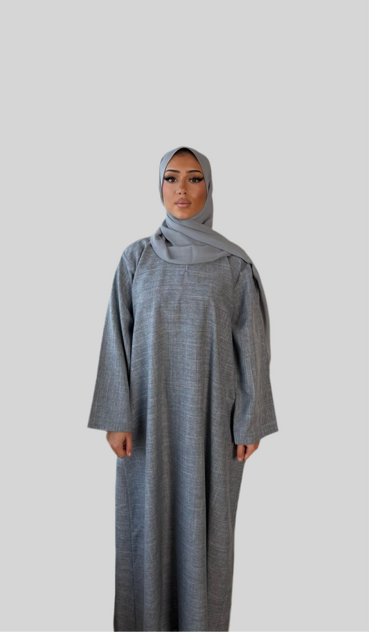Closed Linen Abaya Steal Blue